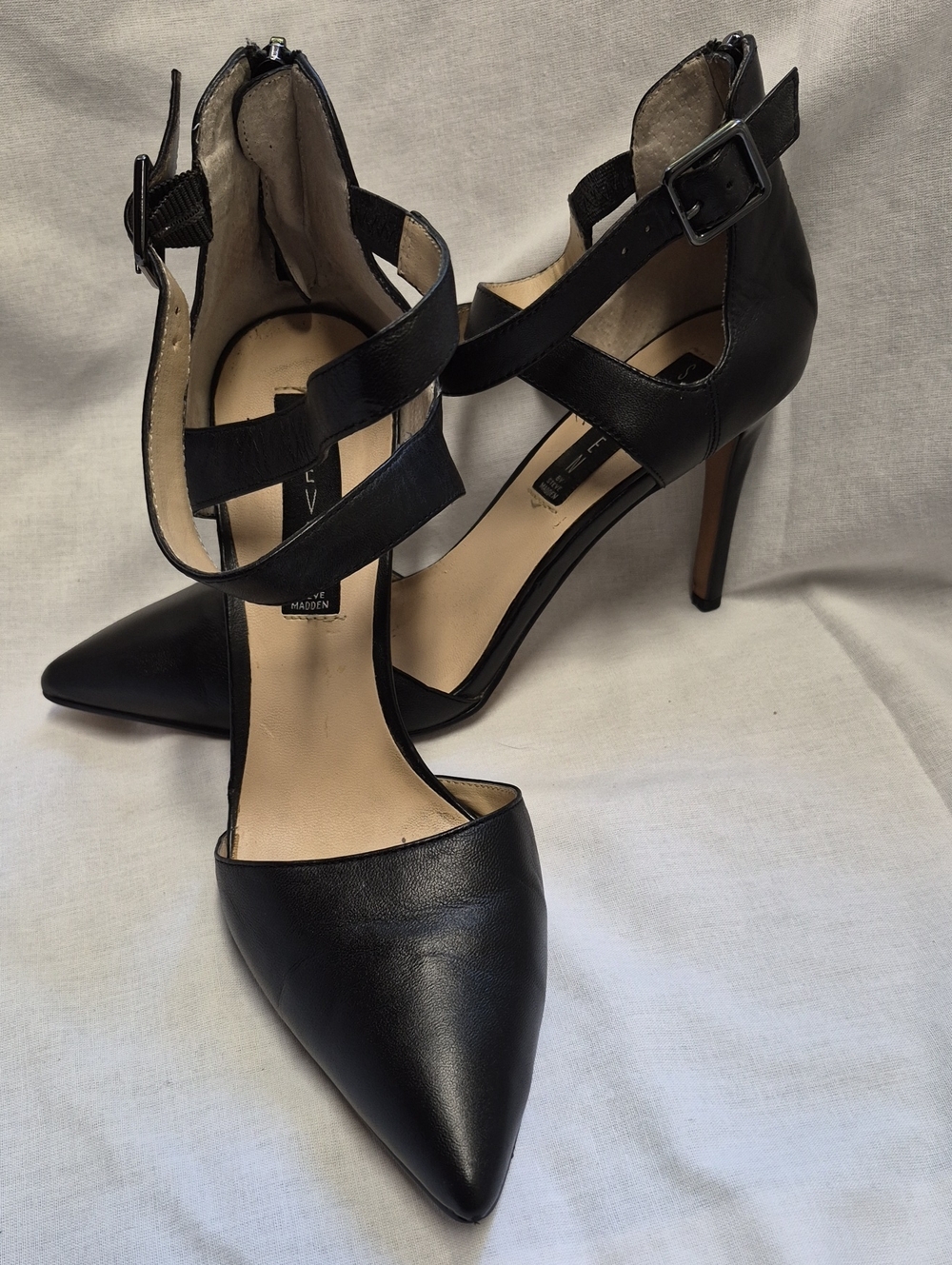 Steven By Steve Madden Pointed Black Strap Stiletto Heels Size 7.5